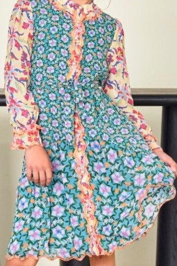 MULTICOLORED MIXED MEDIA CHIFFON DRESS שמלה
