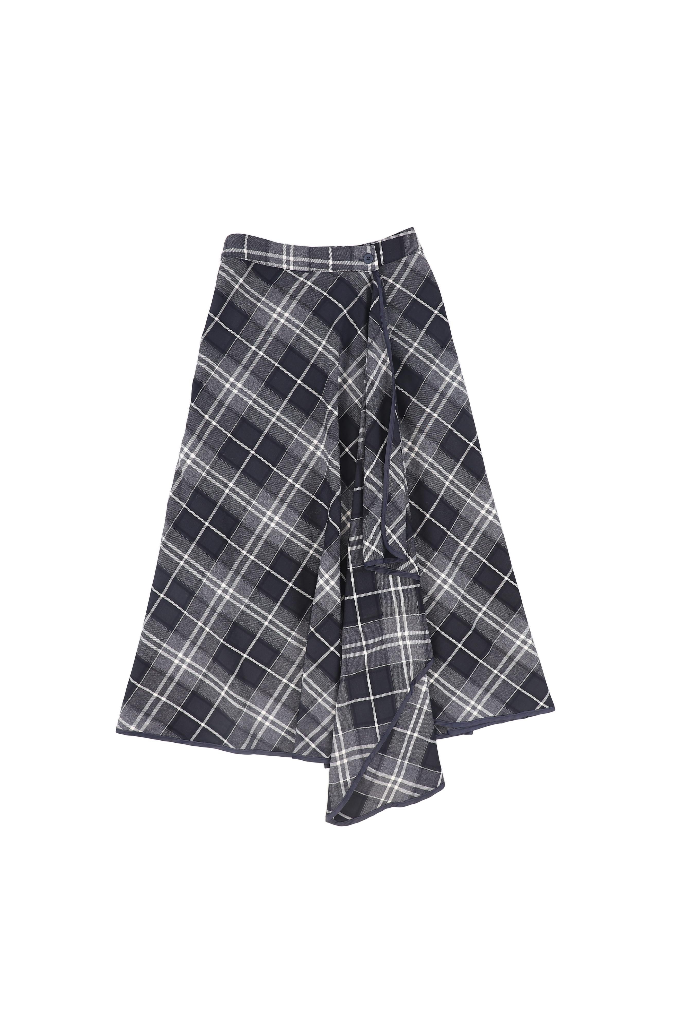 PLAID WRAP RUFFLE MAXI SKIRT