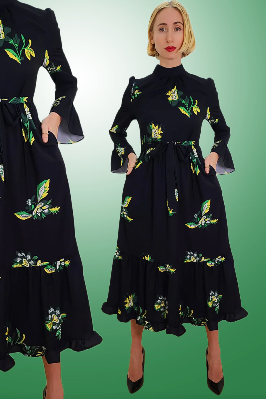 GREEN FLORAL DRESS שמלה