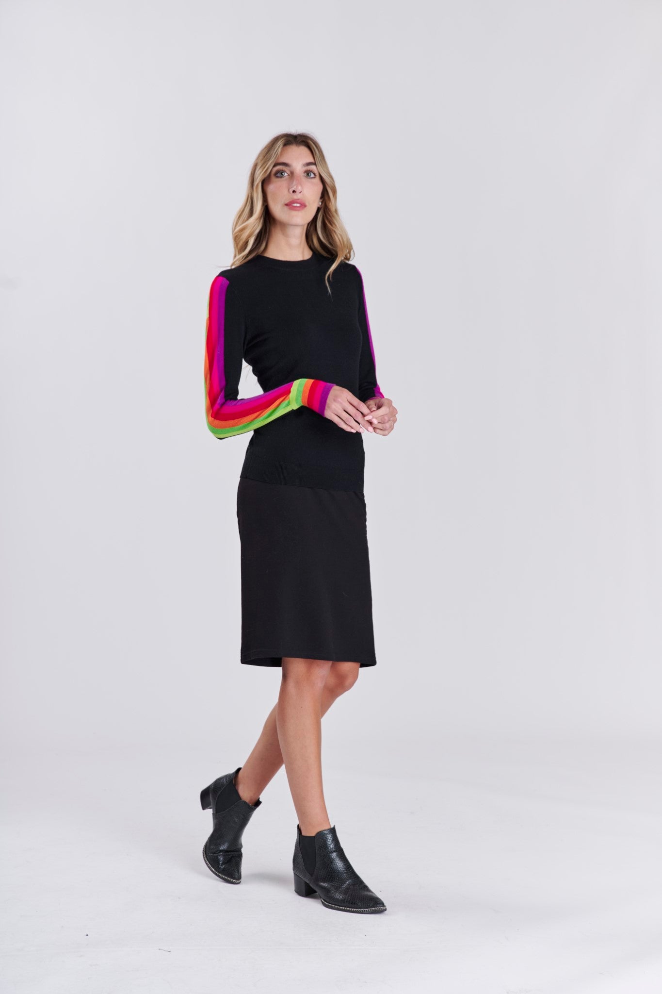 KNIT NEON STRIPED SLEEVES AND BACK TOP חולצה
