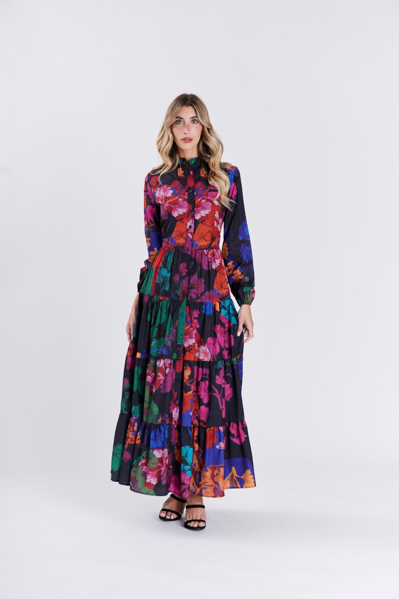 LARGE BRIGHT MULTICOLORED FLORAL DRESS שמלה