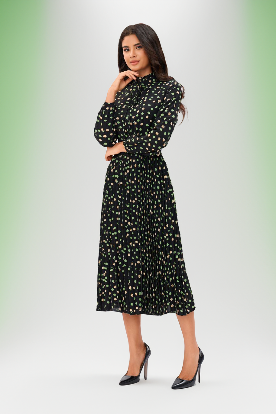 Green Foliage Midi Dress שמלה