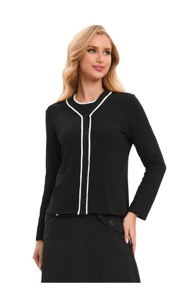 JERSEY CARDIGAN WITH WHITE PIPING