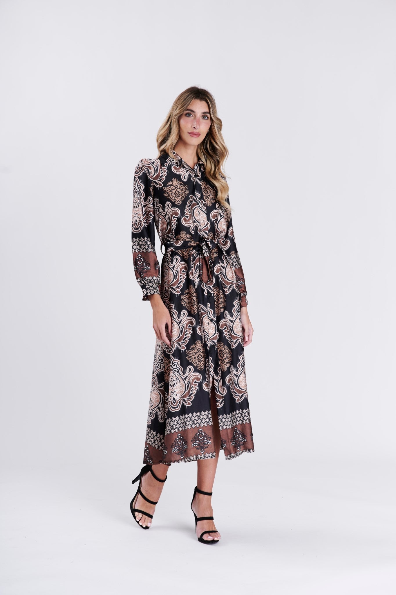PRINTED BELTED DRESS שמלה