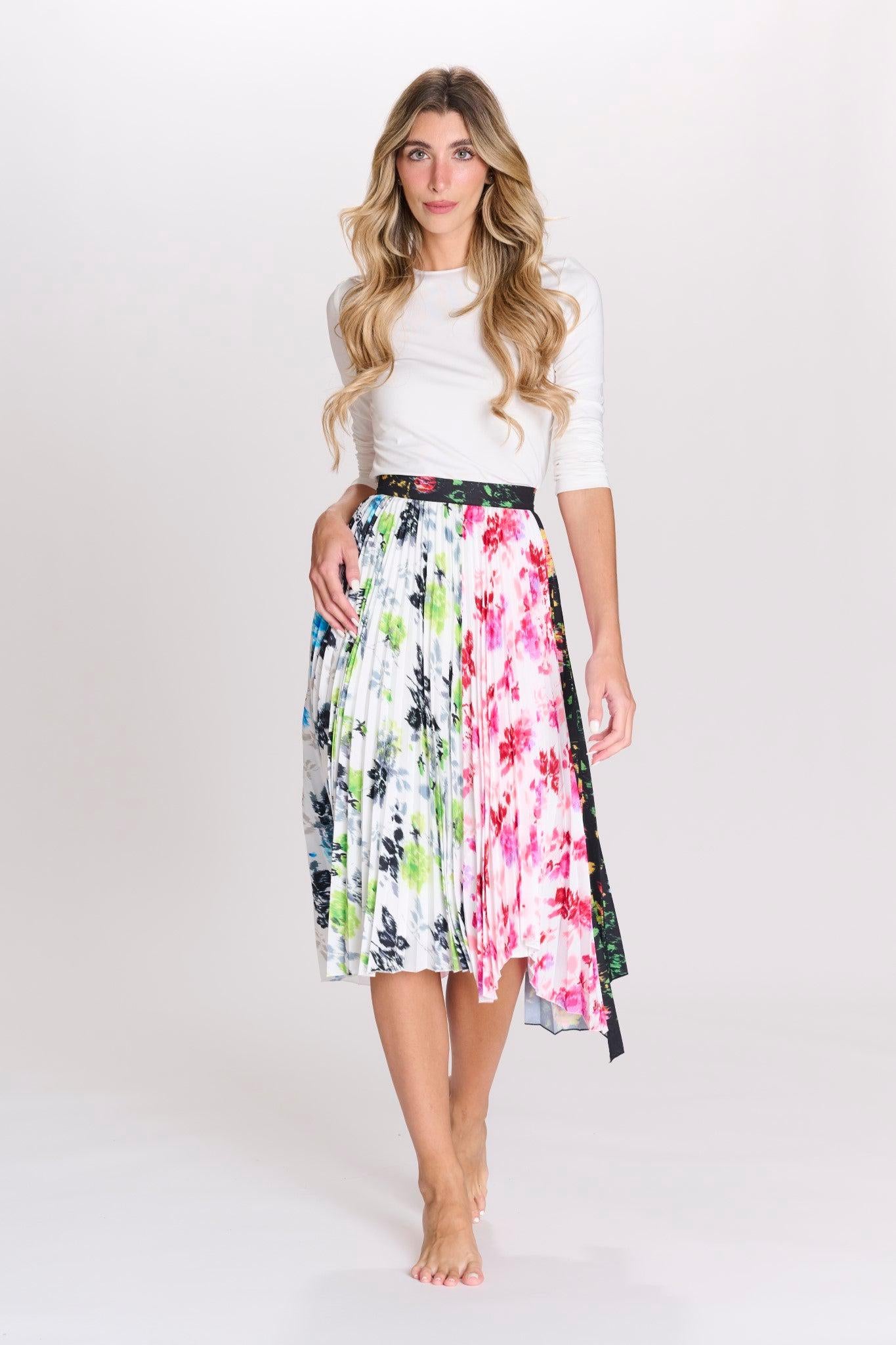 PRINTED PLEATED HANDKERCHIEF HEM SKIRT חצאית