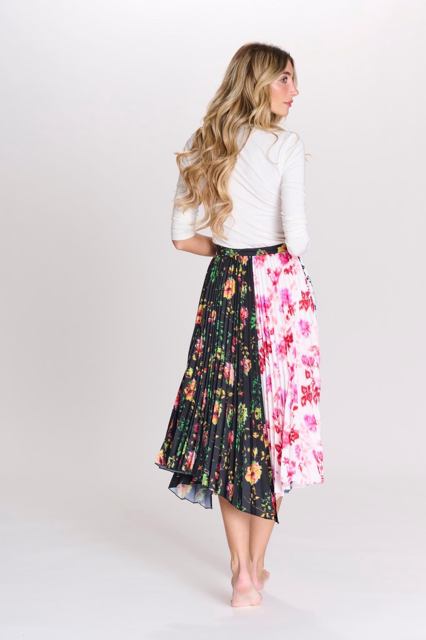 PRINTED PLEATED HANDKERCHIEF HEM SKIRT חצאית
