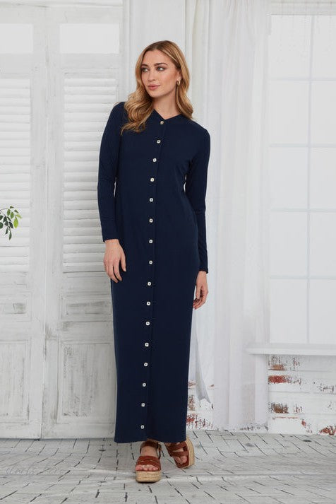 ALEXA MIDI BUTTON DOWN RIBBED DRESS שמלה