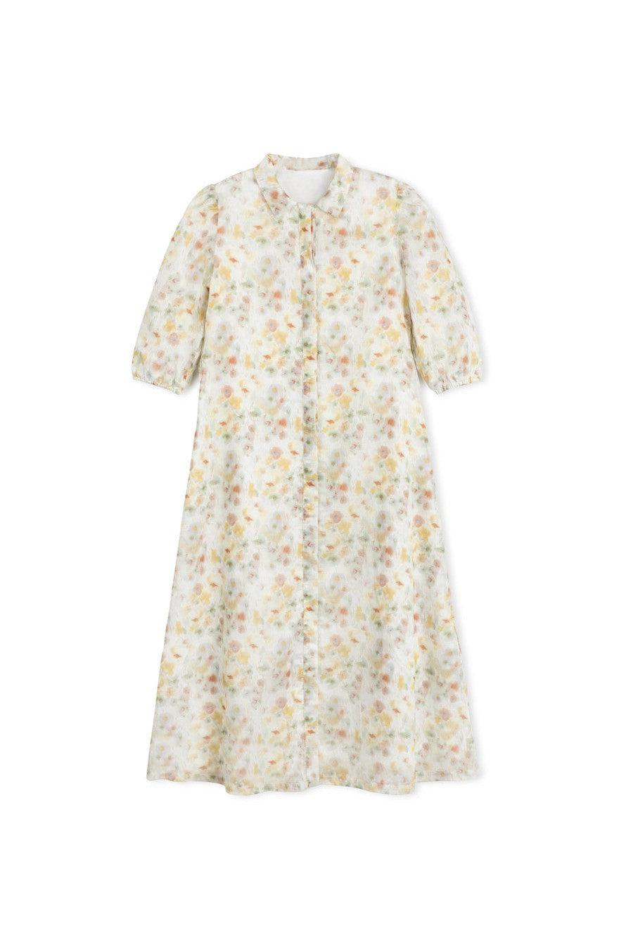 BLURRED FLORAL PRINTED DRESS שמלה