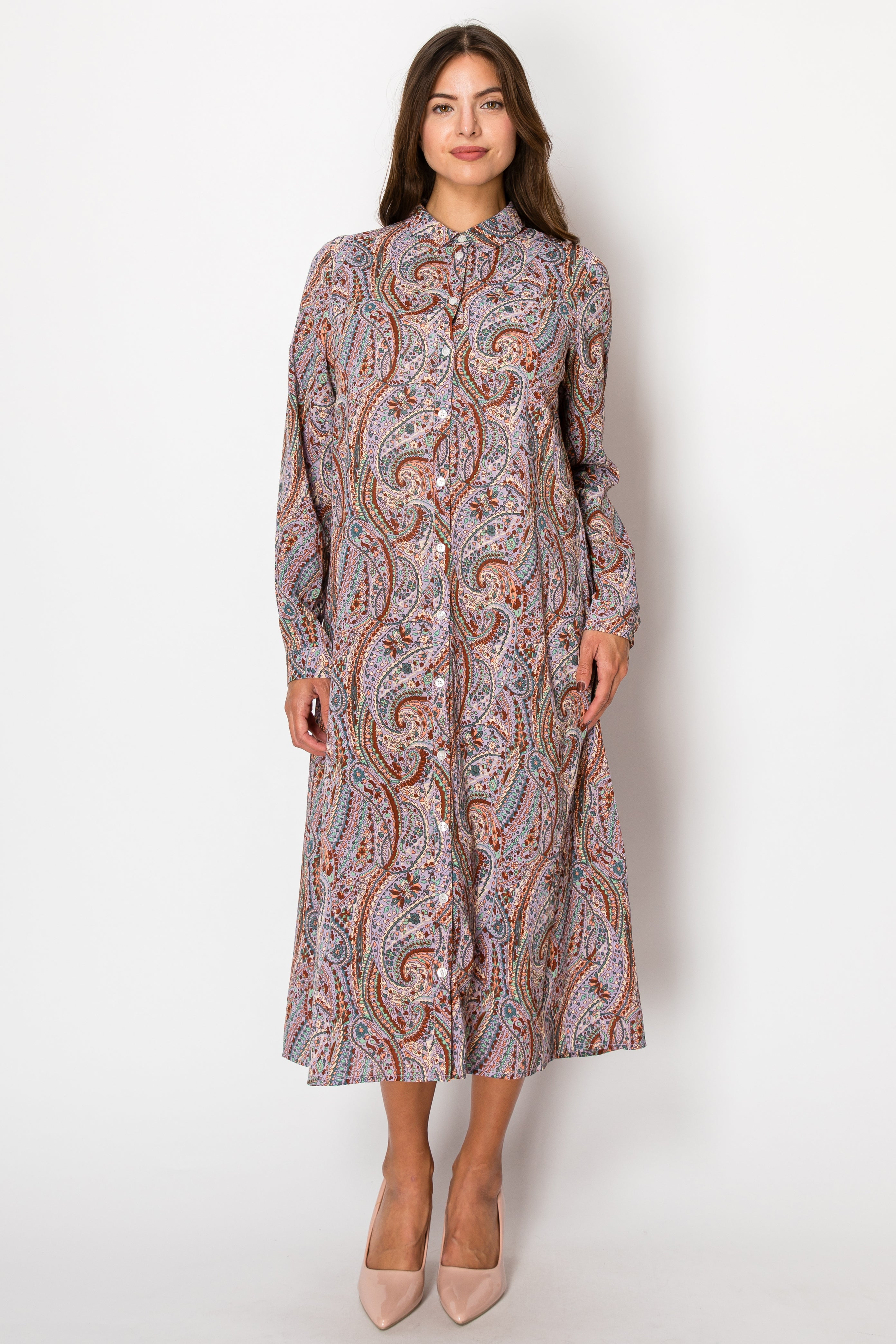 PAISLEY BUTTON DOWN SHIRTDRESS