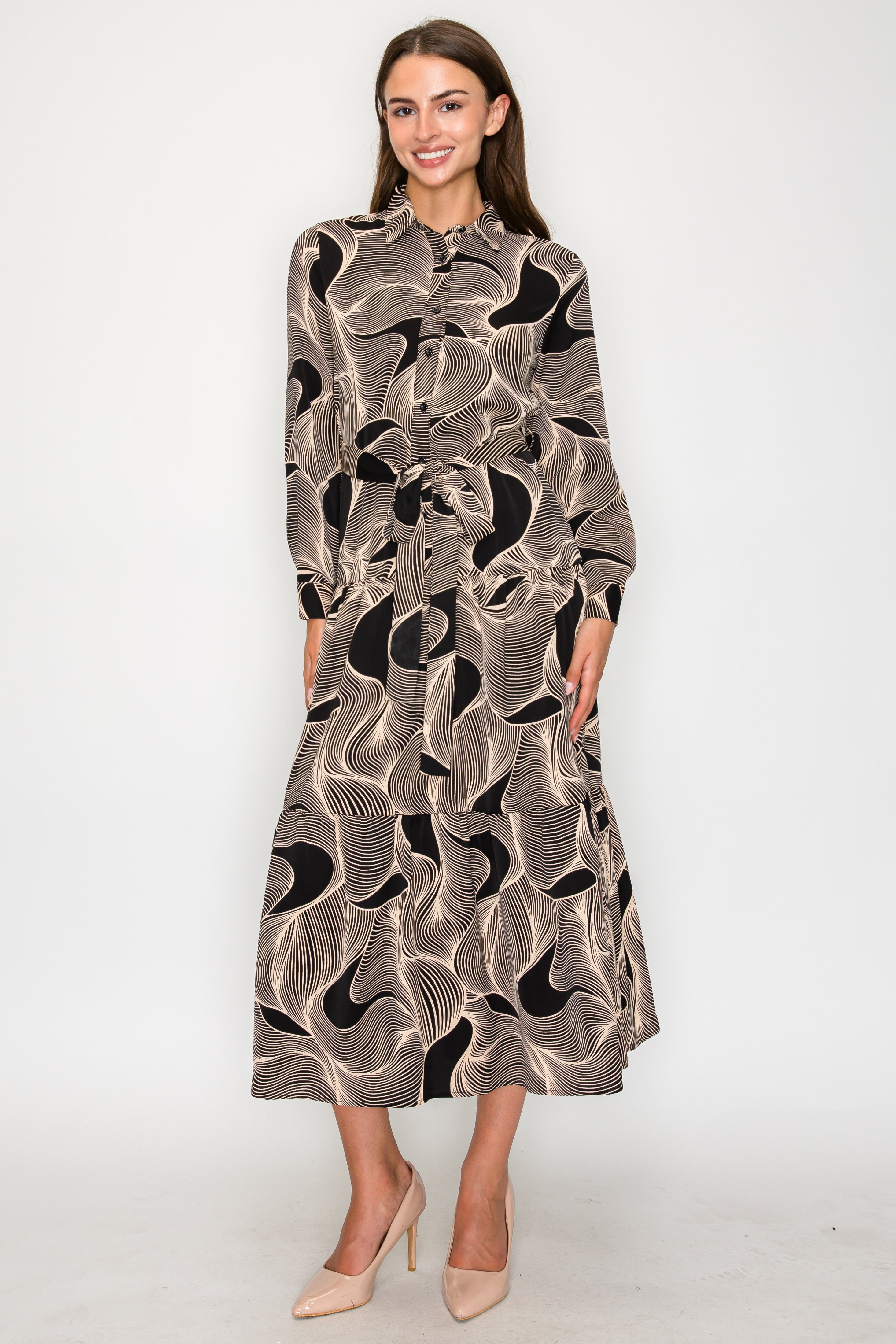TIERED BTM SWIRL PRINT DRESS