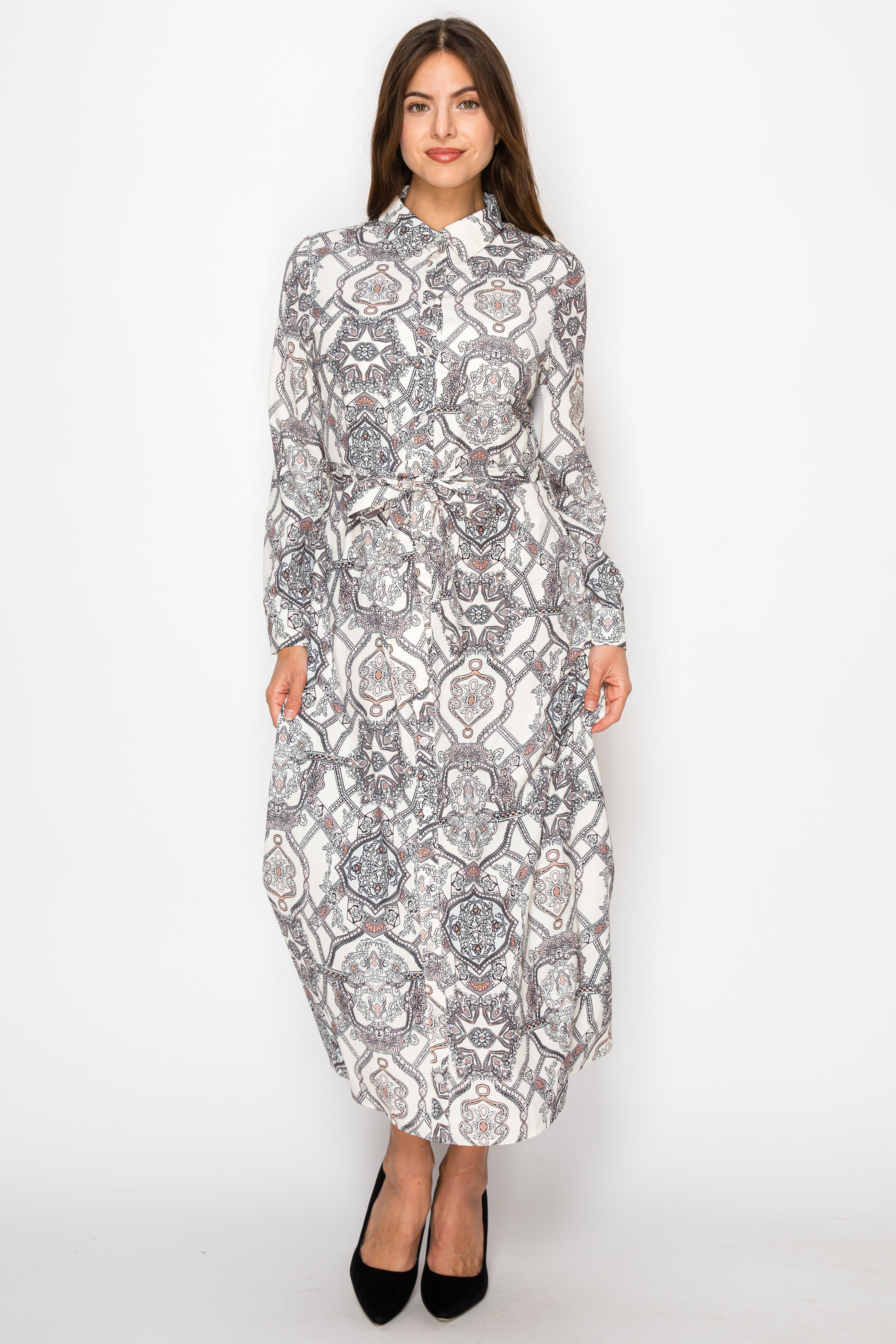 PRINTED SHIRTDRESS WITH BELT