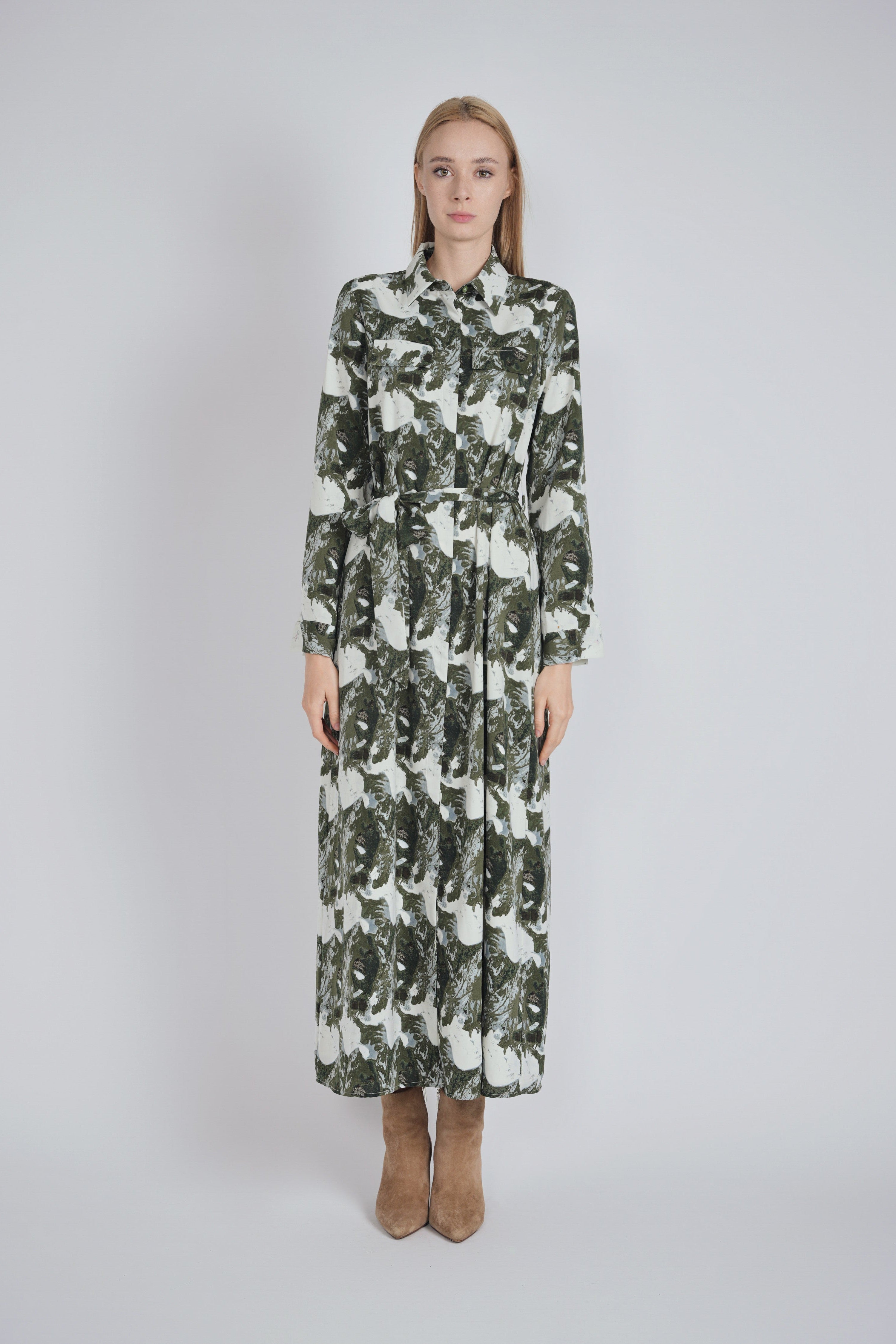PRINTED BELTED SHIRTDRESS שמלה
