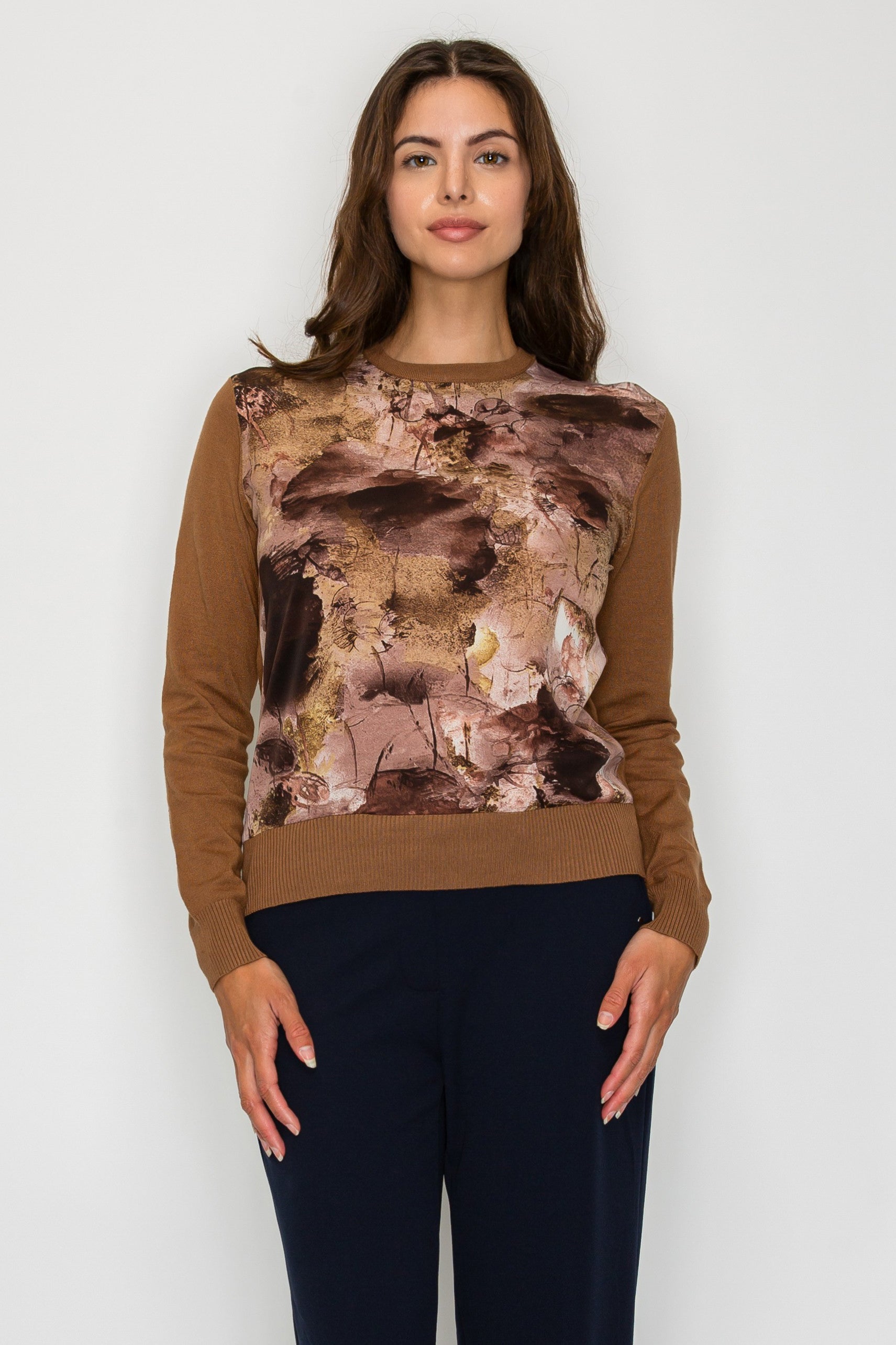 PRINTED FABRIC FRONT SWEATER