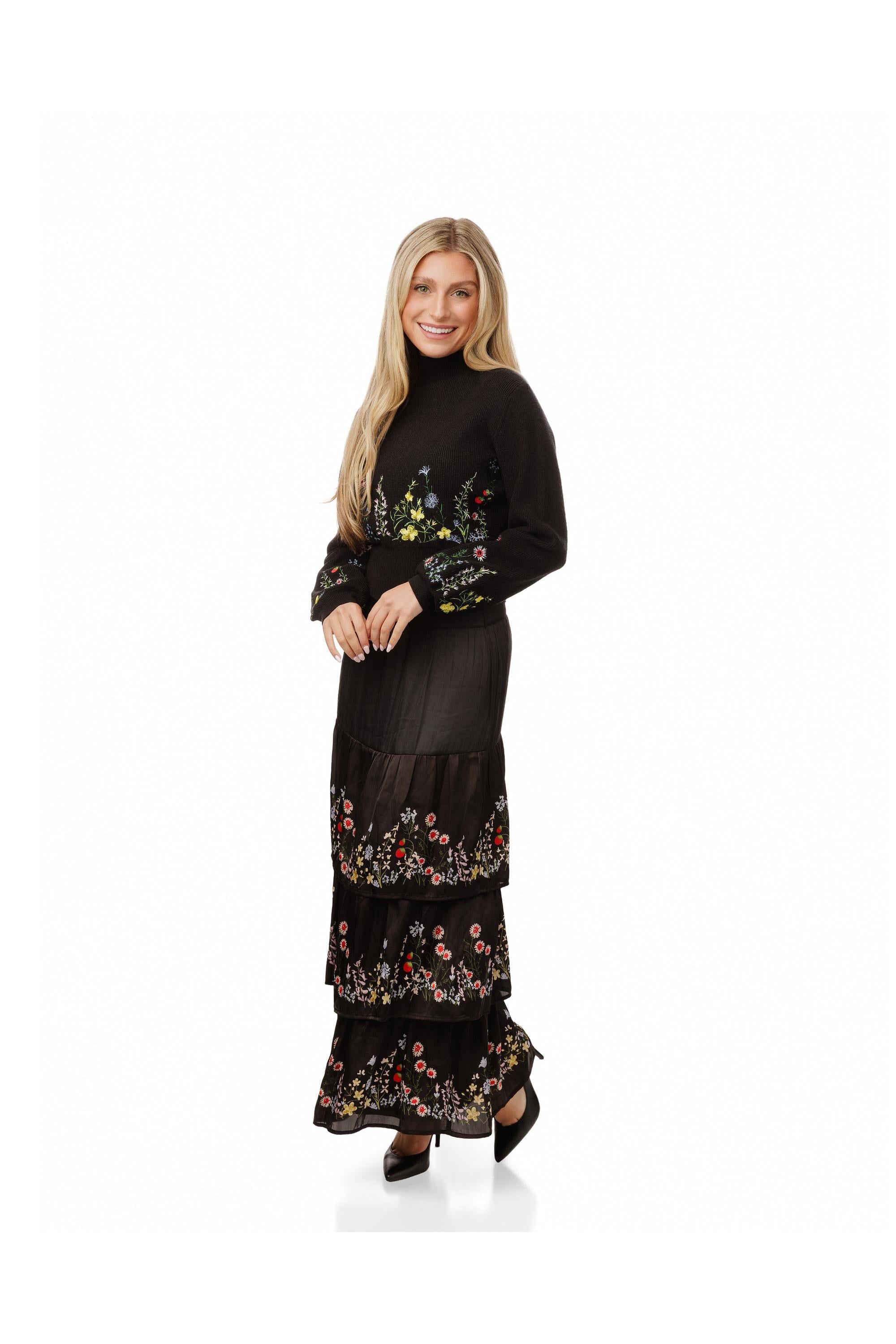 MATCHING LAYERED MULTCOLOR FLORAL PRINTED SKIRT