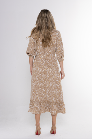 PRINT RAGLAN SLEEVE RUFFLE BIB BUTTON DOWN SHIRT DRESS שמלה