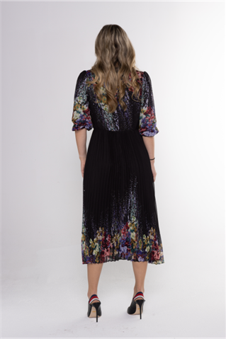 MINI PLTD WAISTED DRESS WITH COLORED FLORAL PRINT שמלה