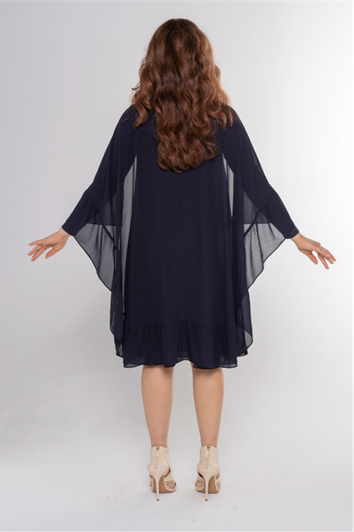 CHIFFON LOW RUFFLE ALINE DRESS WITH CAPE שמלה