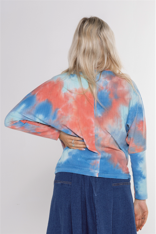 RIBBED TIE DYE SNAP FRONT HENLEY TOP חולצה