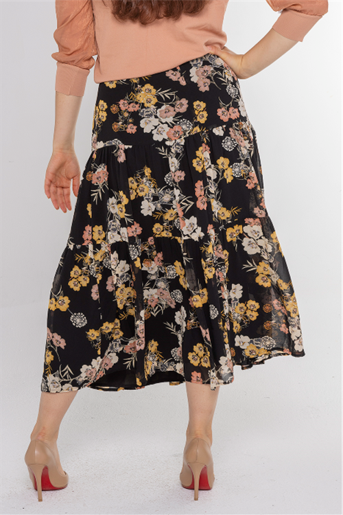 FLORAL PRINT TIERED SKIRT חצאית