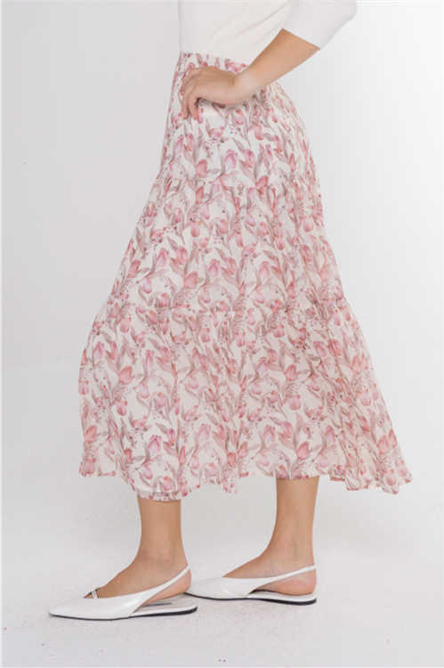 FLORAL TIERED SKIRT חצאית