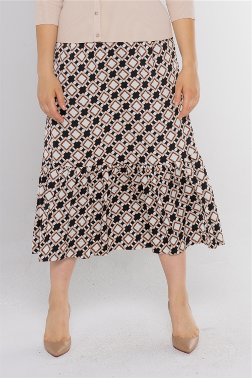 SQUARE PRINT LOW RUFFLE SKIRT חצאית
