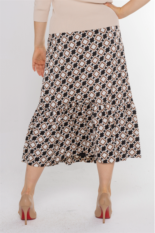 SQUARE PRINT LOW RUFFLE SKIRT חצאית