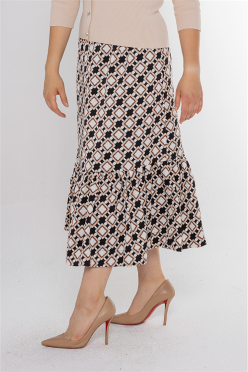 SQUARE PRINT LOW RUFFLE SKIRT חצאית