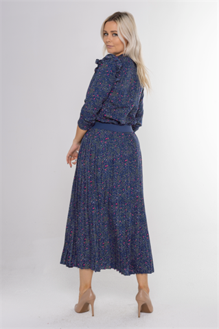 MATCHING MINI FLORAL PRINT PLTD SKIRT חצאית