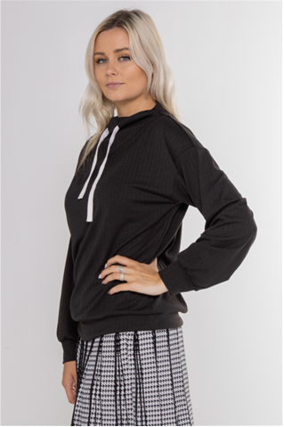DRAWSTRING NECK WIDE RIBBED TOP חולצה