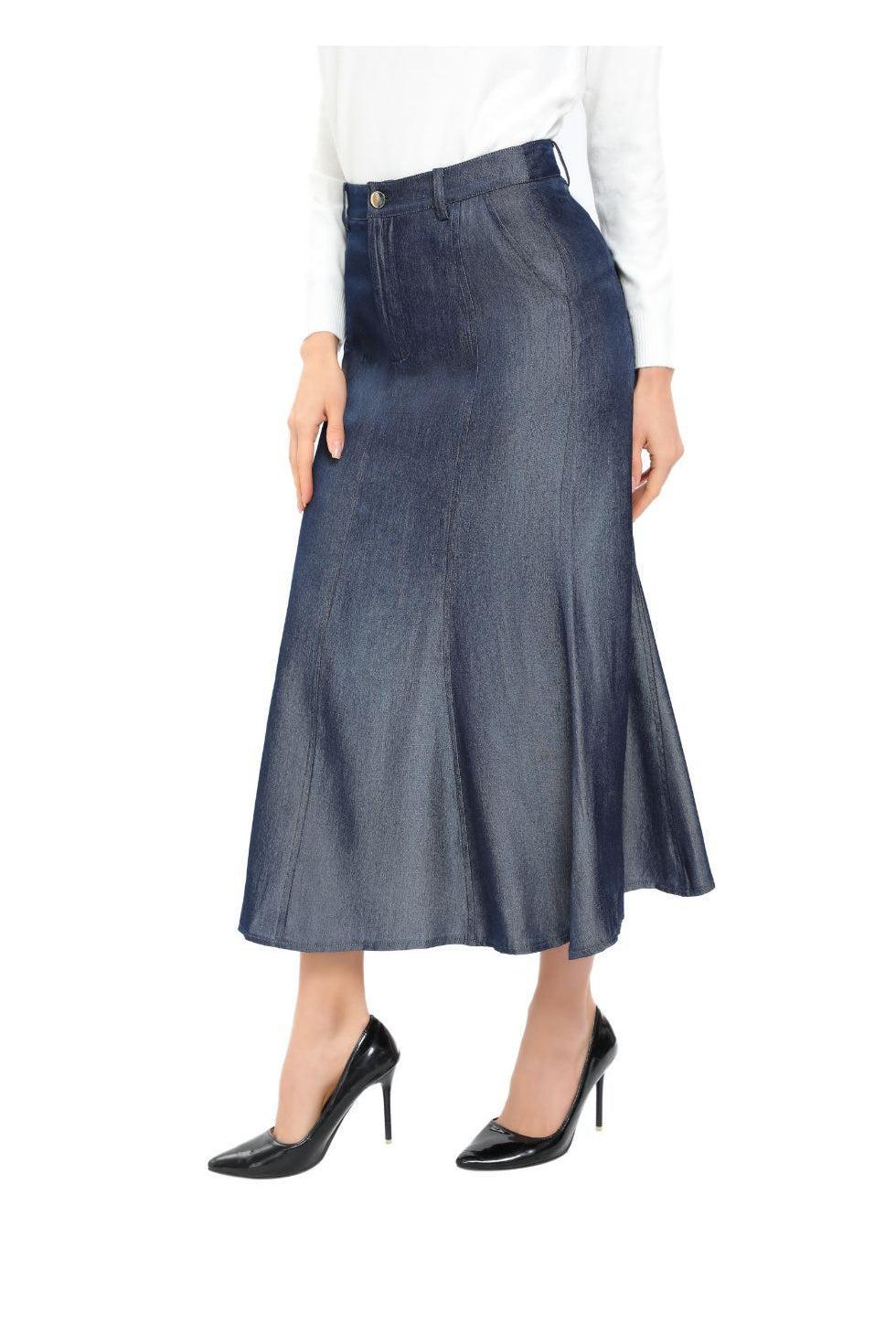 Denim Look Midi Skirt - MissFinchNYC