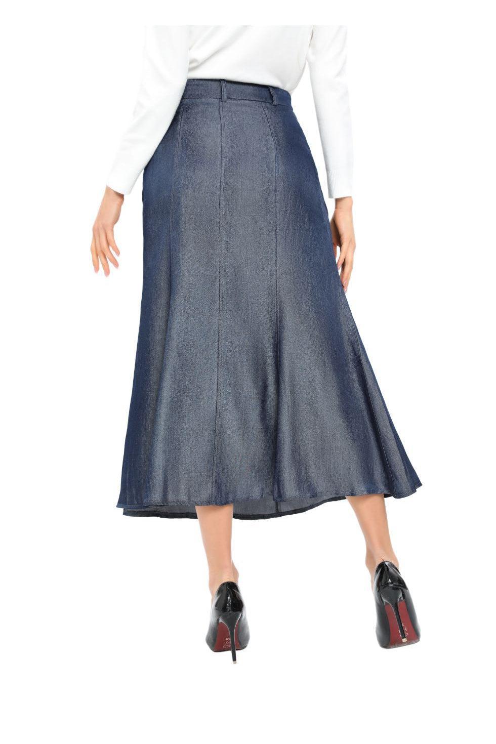 Denim Look Midi Skirt - MissFinchNYC