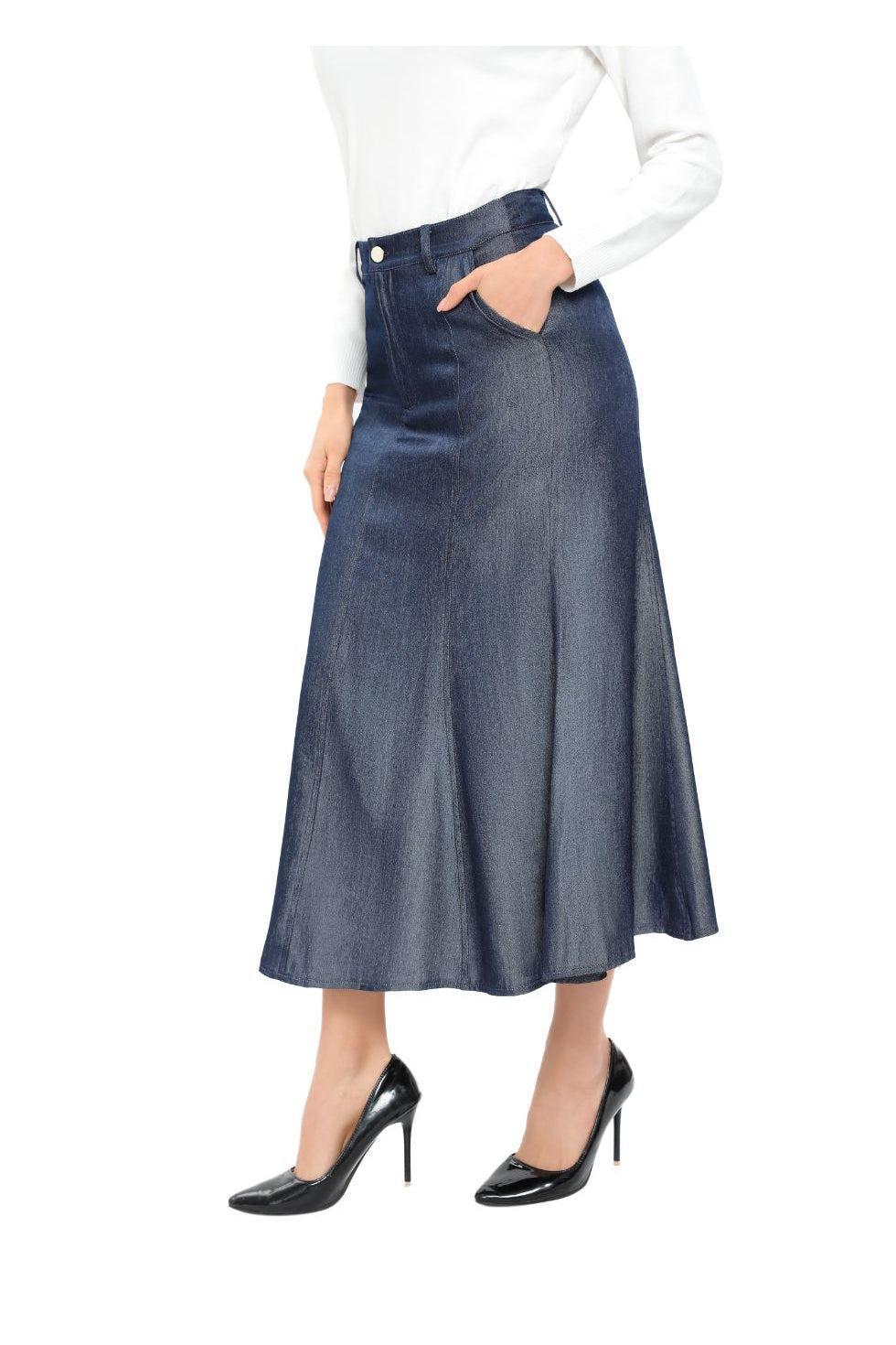 Denim Look Midi Skirt - MissFinchNYC