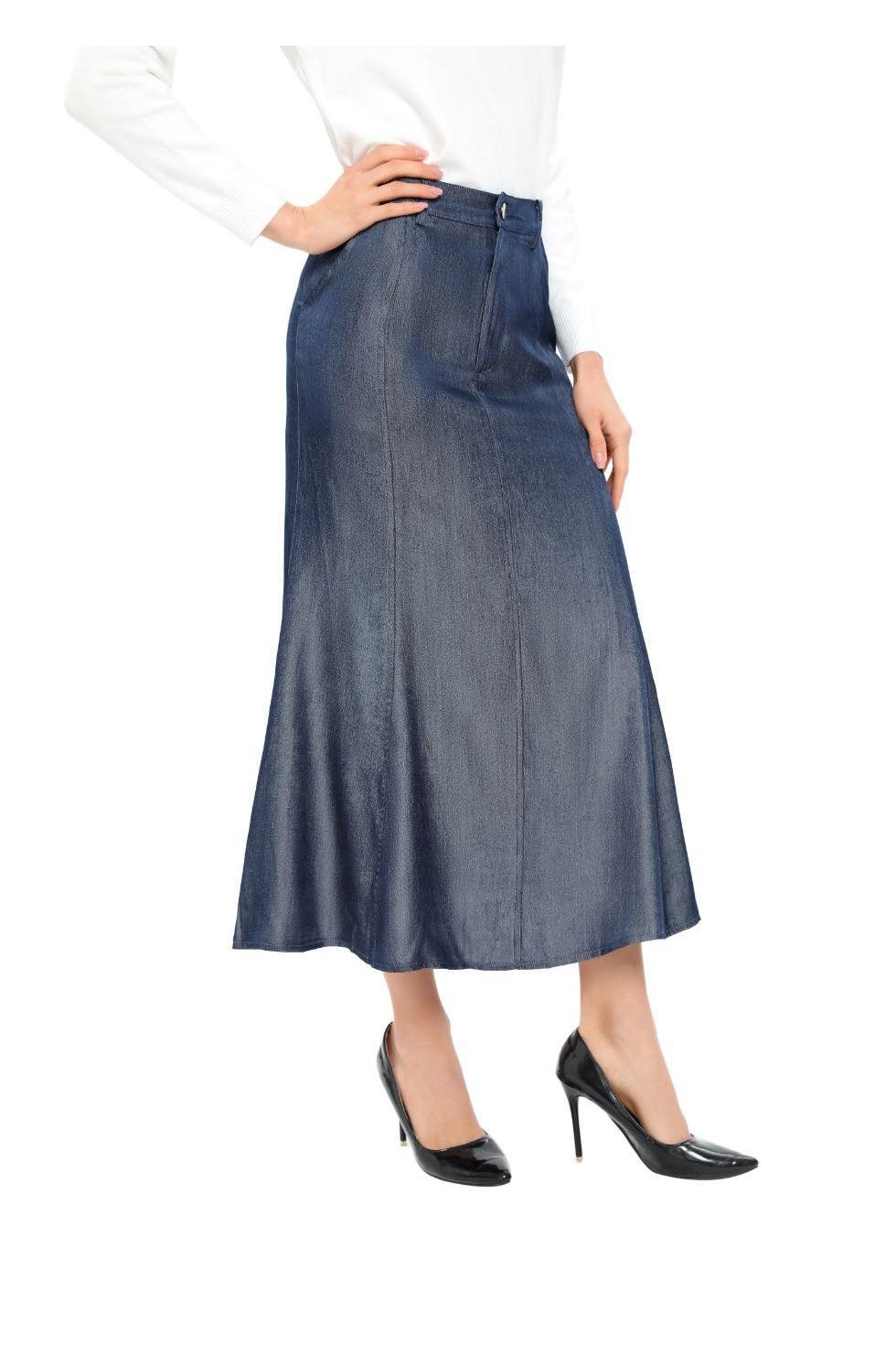 Denim Look Midi Skirt - MissFinchNYC