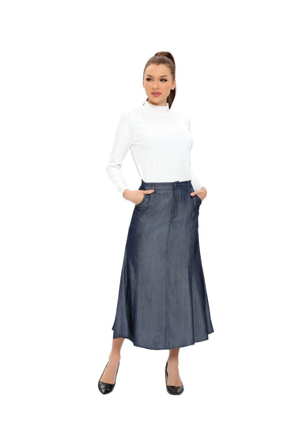 Denim Look Midi Skirt - MissFinchNYC