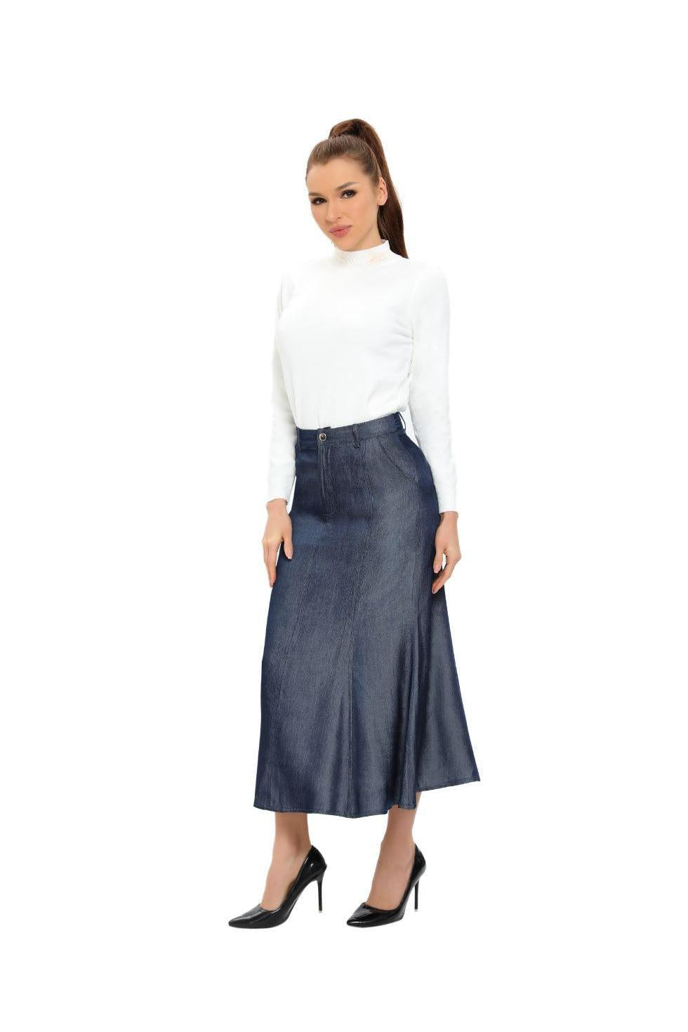 Denim Look Midi Skirt - MissFinchNYC