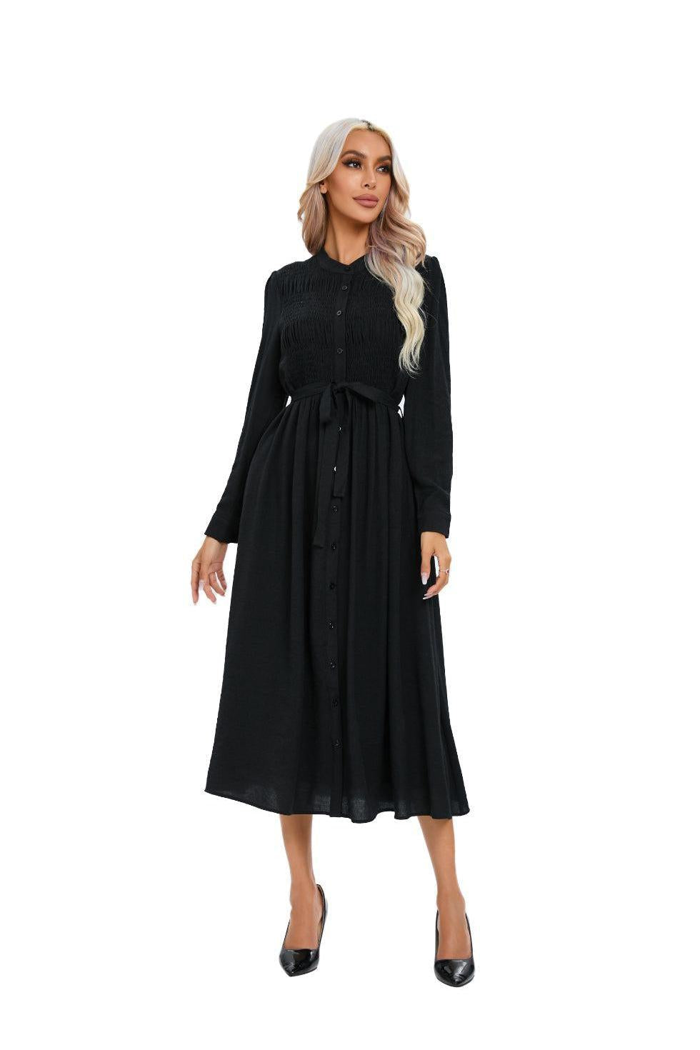 Mock Button Self Tie Midi Dress - MissFinchNYC