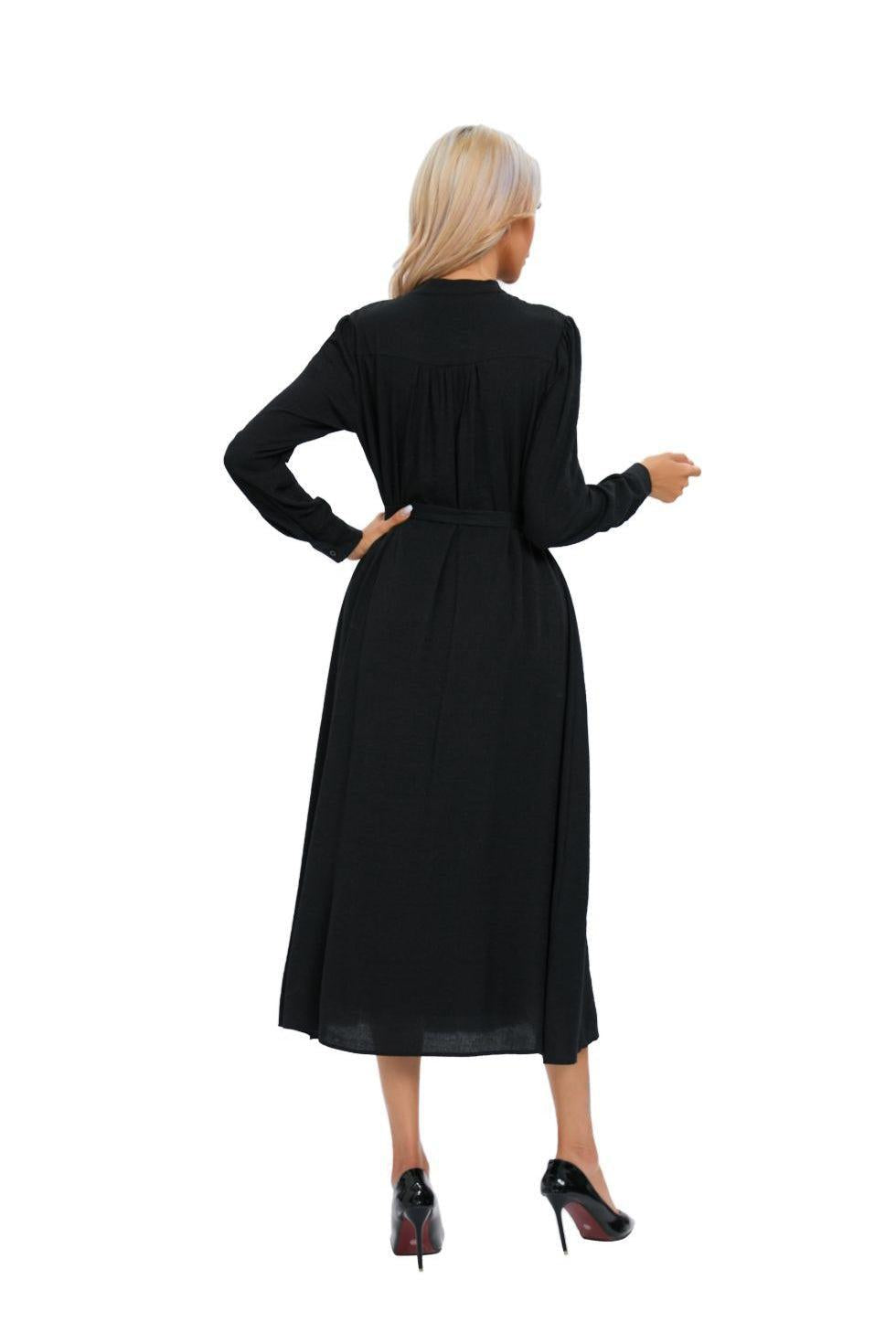 Mock Button Self Tie Midi Dress - MissFinchNYC