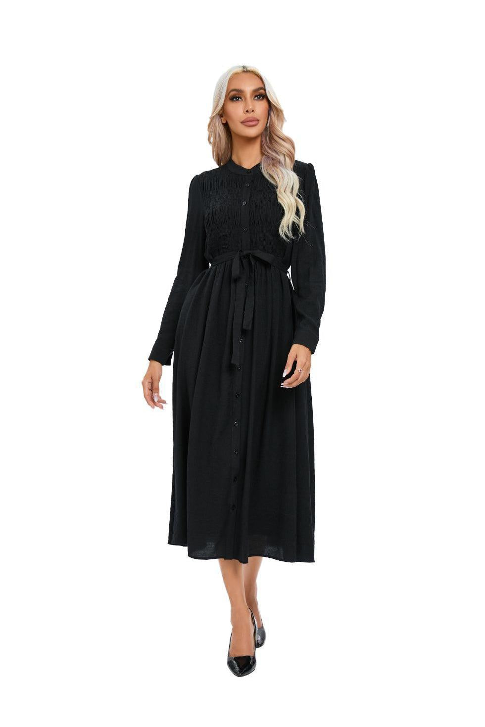 Mock Button Self Tie Midi Dress - MissFinchNYC