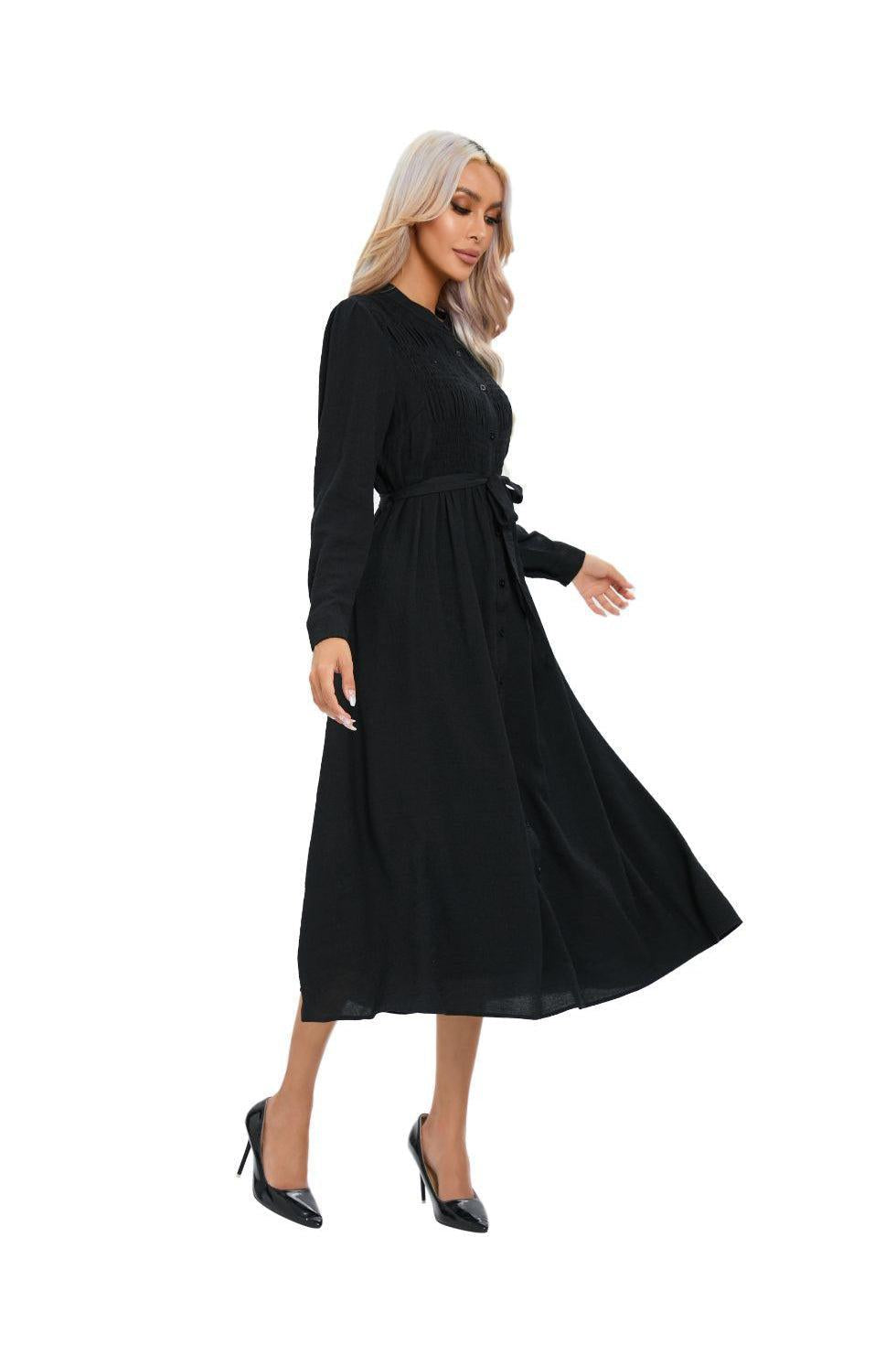 Mock Button Self Tie Midi Dress - MissFinchNYC