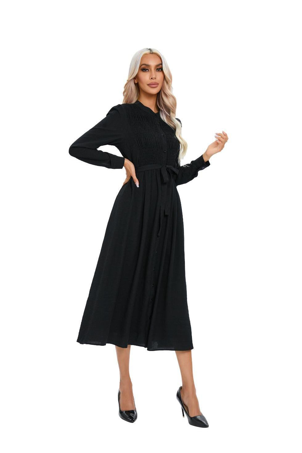 Mock Button Self Tie Midi Dress - MissFinchNYC