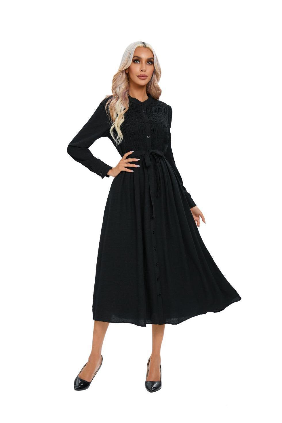 Mock Button Self Tie Midi Dress - MissFinchNYC