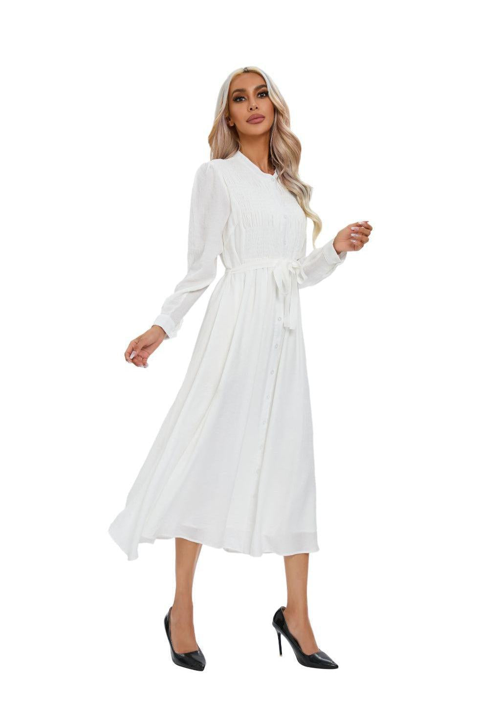 Mock Button Self Tie Midi Dress - MissFinchNYC