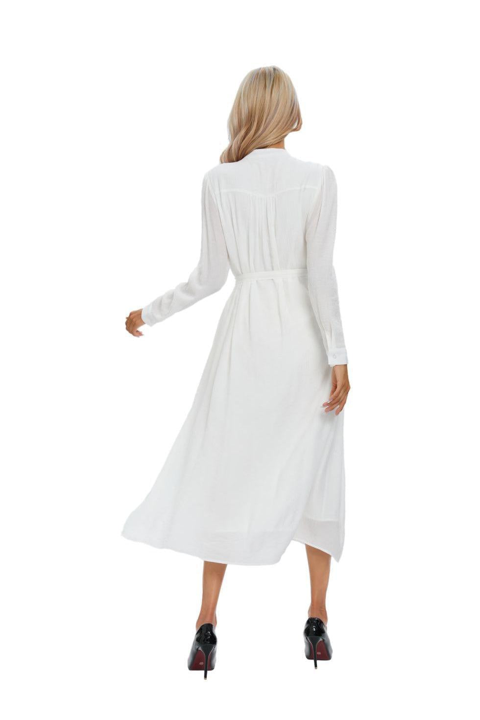 Mock Button Self Tie Midi Dress - MissFinchNYC