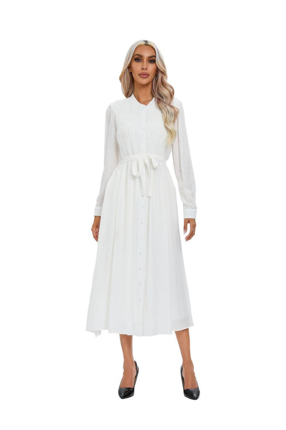 Mock Button Self Tie Midi Dress - MissFinchNYC