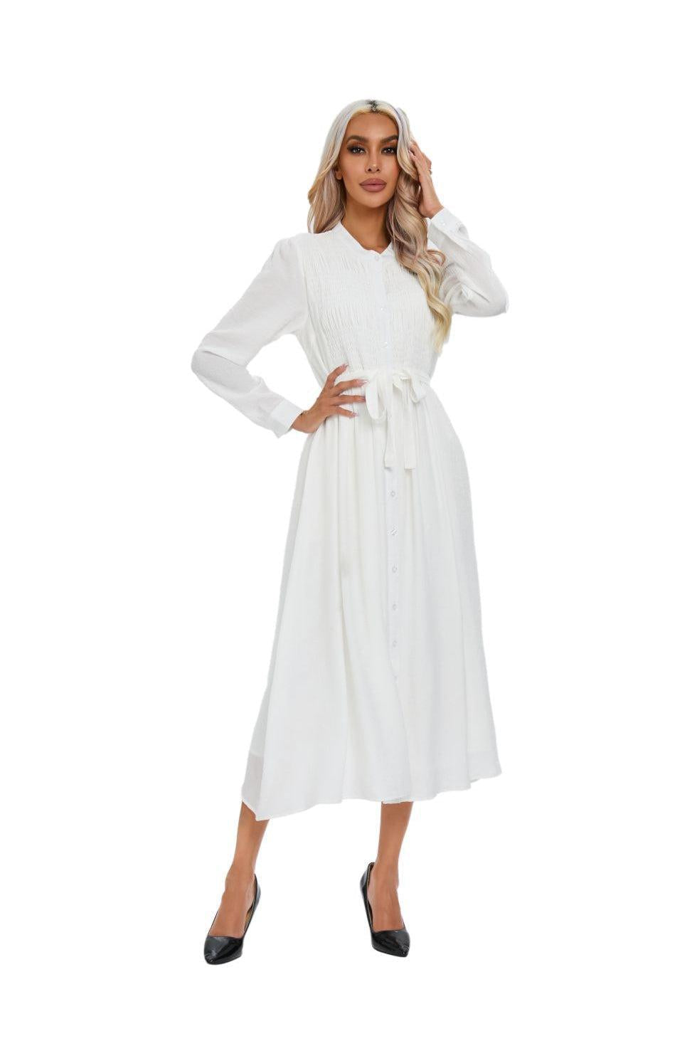 Mock Button Self Tie Midi Dress - MissFinchNYC