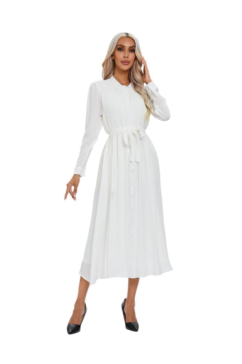 Mock Button Self Tie Midi Dress - MissFinchNYC