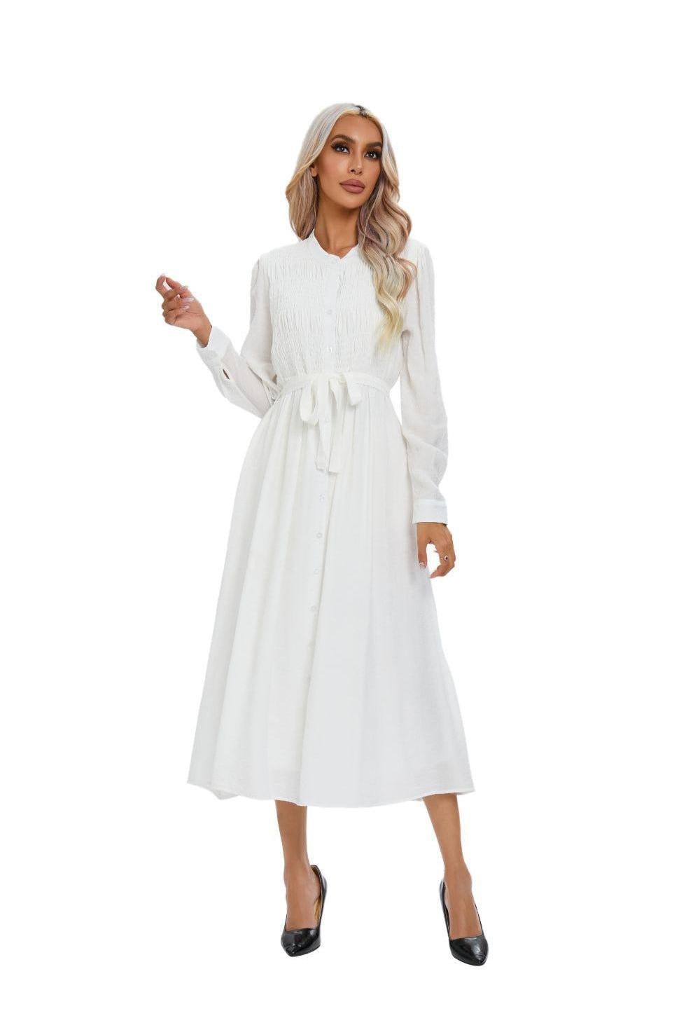 Mock Button Self Tie Midi Dress - MissFinchNYC