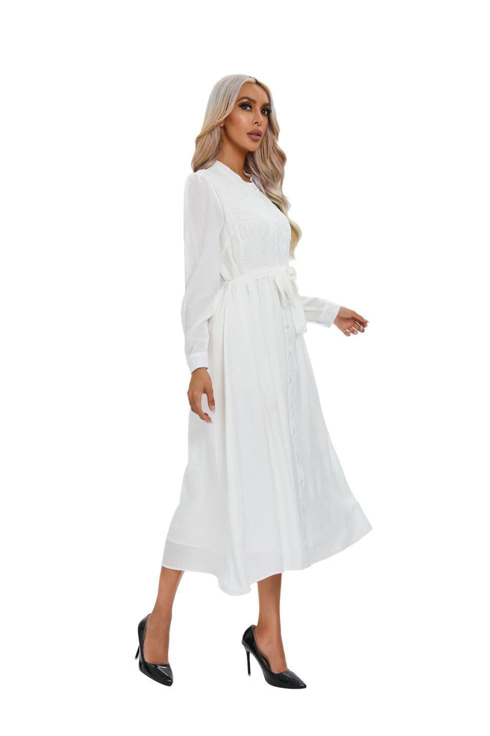 Mock Button Self Tie Midi Dress - MissFinchNYC