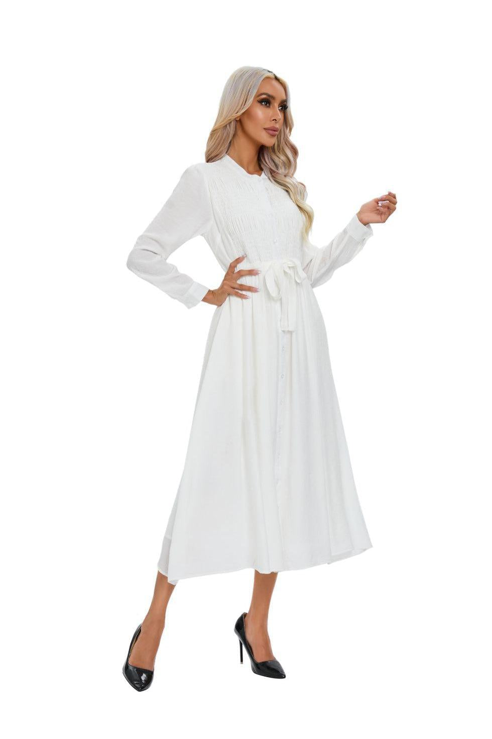 Mock Button Self Tie Midi Dress - MissFinchNYC