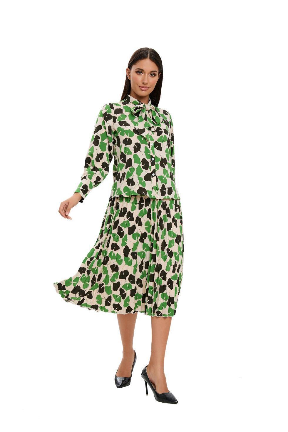 Long Sleeve Spring Print 2PC Midi Dress Set - MissFinchNYC